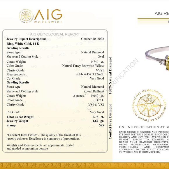 Three-Stone Diamond Engagement Ring Fancy Brownish Yellow Oval 0.78 TCW 14K Gold - Picture 5 of 7